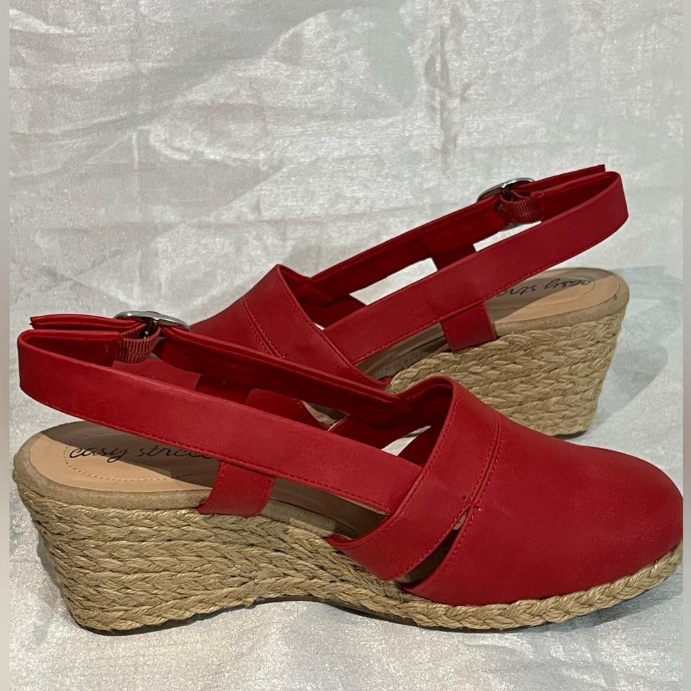 Easy Street Red Espadrille Wedge Sandals Women 8W Wide Width Comfort Shoes